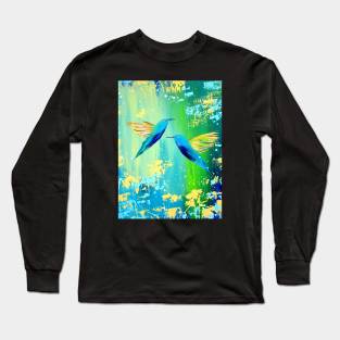 Yellow, Green and Hummingbirds Long Sleeve T-Shirt